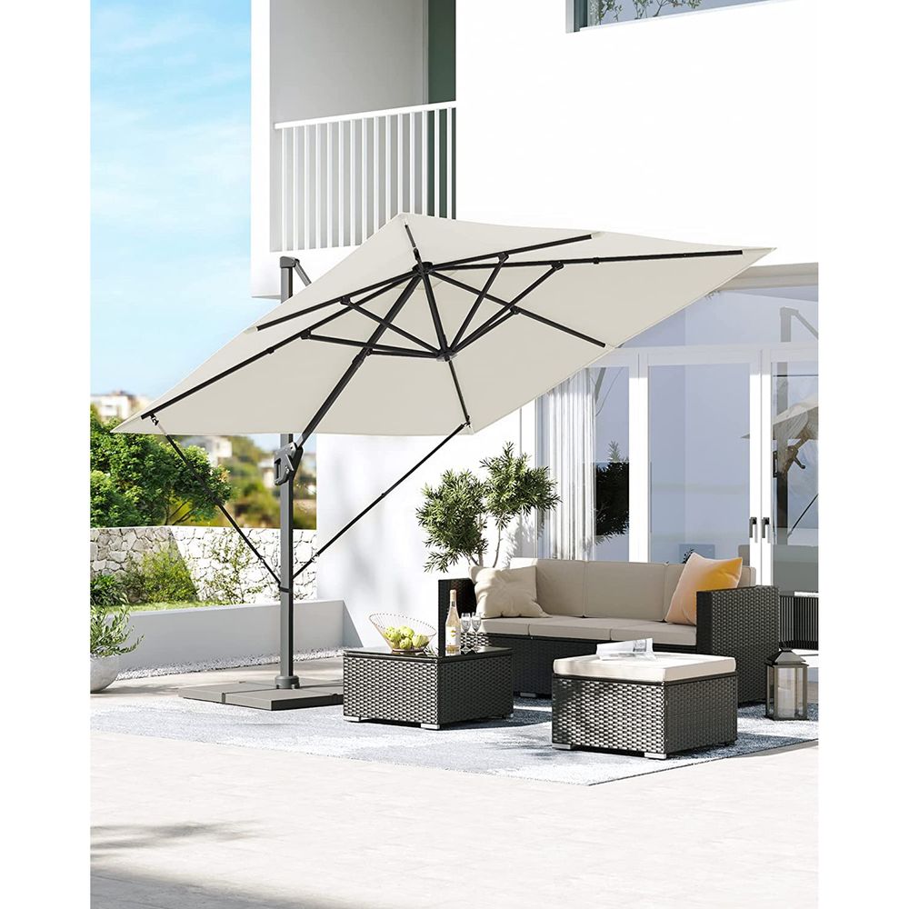Zweefparasol 290 x 290 cm – 360° Draaibaar – Verstelbare Hellingshoek – UPF 50+ – Met Standaard En Beschermhoes