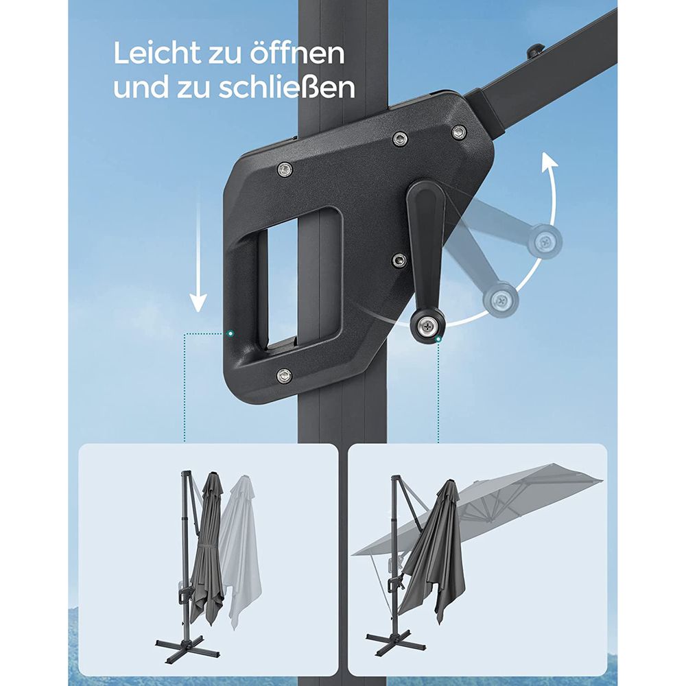 Zweefparasol 290 x 290 cm – 360° Draaibaar – Verstelbare Hellingshoek – UPF 50+ – Met Standaard En Beschermhoes