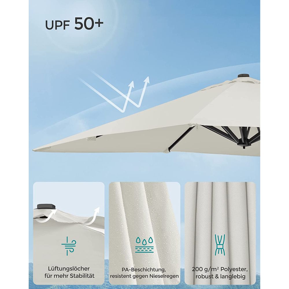 Zweefparasol 290 x 290 cm – 360° Draaibaar – Verstelbare Hellingshoek – UPF 50+ – Met Standaard En Beschermhoes