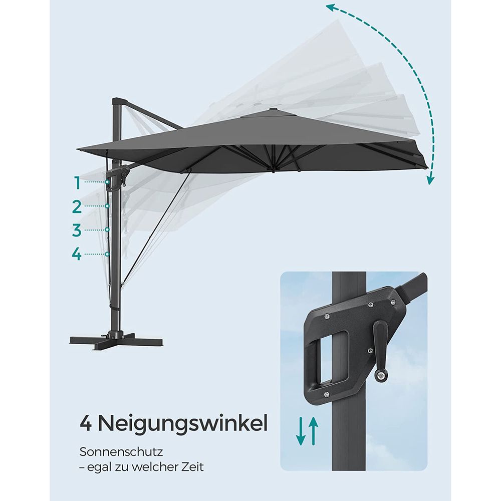 Zweefparasol 290 x 290 cm – 360° Draaibaar – Verstelbare Hellingshoek – UPF 50+ – Met Standaard En Beschermhoes