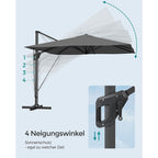 Zweefparasol 290 x 290 cm – 360° Draaibaar – Verstelbare Hellingshoek – UPF 50+ – Met Standaard En Beschermhoes