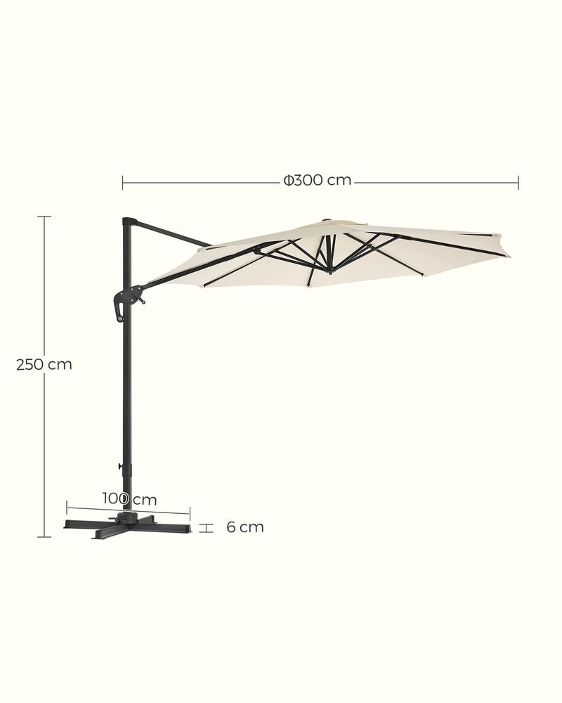 Zweefparasol Ø300 cm – Verstelbaar & UV-bescherming - 360° draaibaar